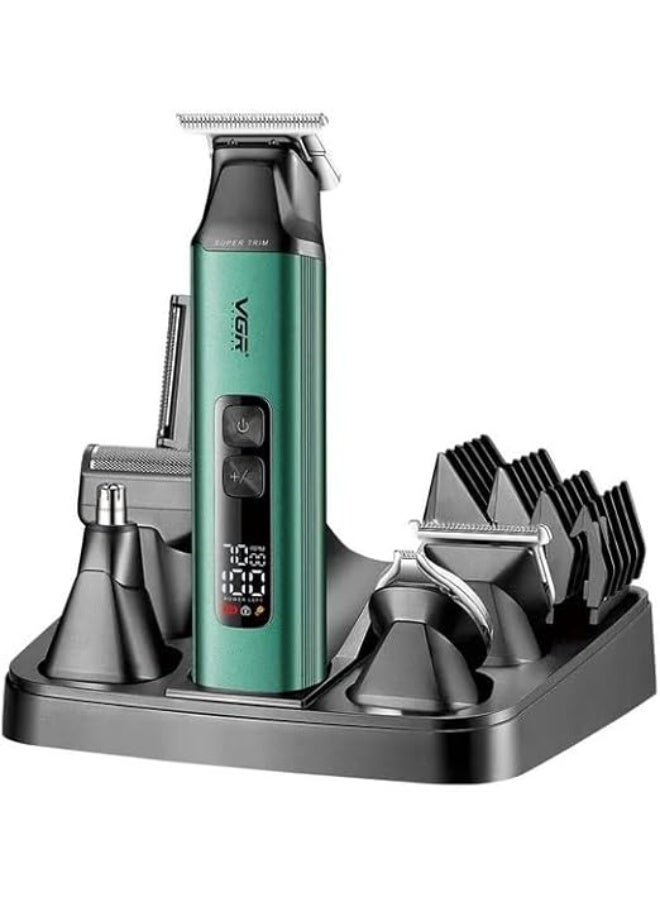 في جي آر V-117 14 * 1 All In One Complete Kit For Shaving With Digital Screen And 3 Turbo Speeds (Green) - Image 1