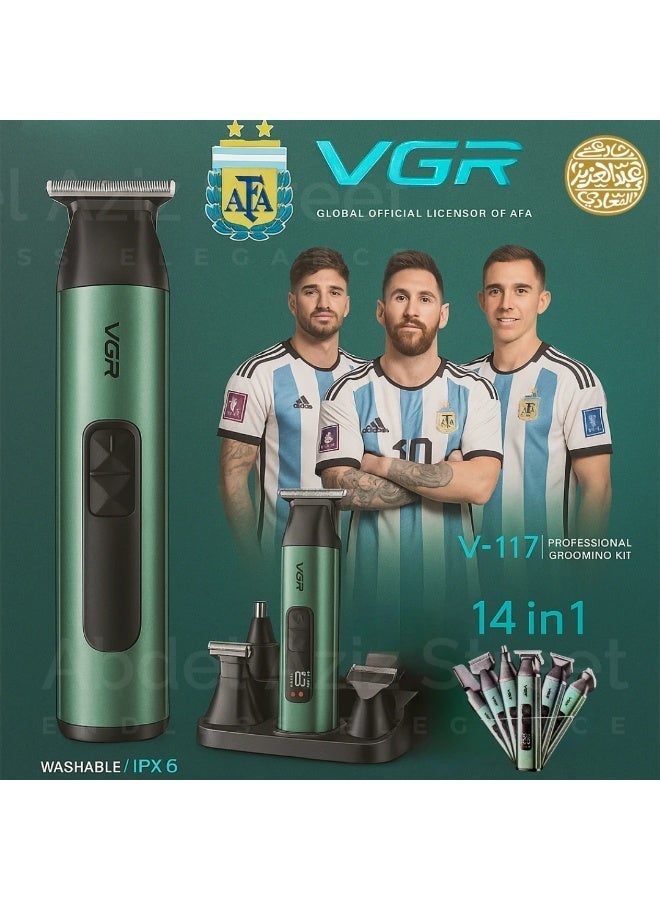 في جي آر V-117 14 * 1 All In One Complete Kit For Shaving With Digital Screen And 3 Turbo Speeds (Green) - Image 2