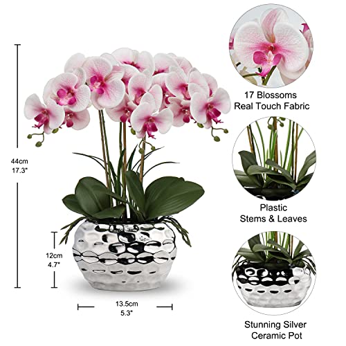Briful Orchids Artificial Flowers 18" Pink Phalaenopsis Large Orchid Flowers with Silver Ceramic Pots Real Touch Faux Orchid Arrangement for Home Office Bathroom Living Room Table Decoration - Image 2