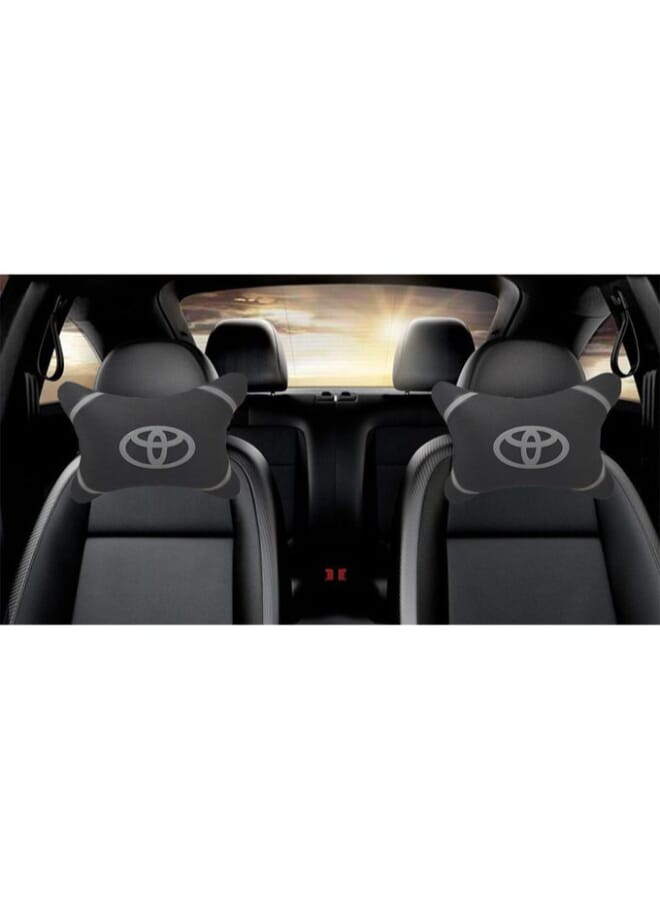 Generic 2-piece Toyota-logo car headrest – Comfortable neck pillow for long drives – Stylish design – Neck support – Compatible with all cars - Toyota car accessories - Driving neck support  - Image 2