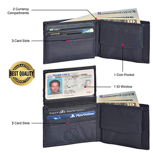 LB LEATHERBOSS Leatherboss Leather Boys Slim Compact Flap Id Coin Pocket Bifold Wallet with debit credit card holder, Blue - Image 3