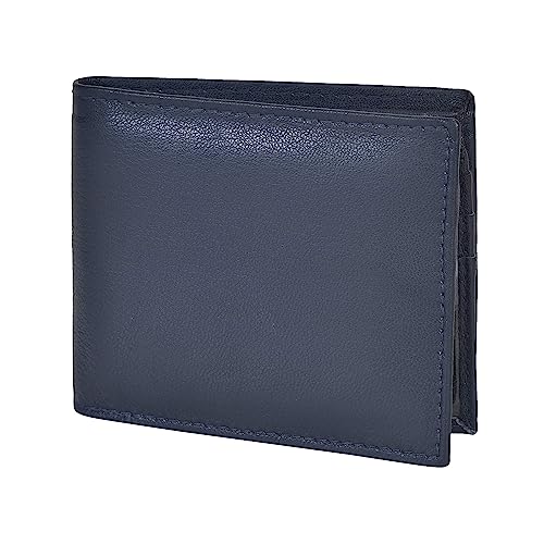 LB LEATHERBOSS Leatherboss Leather Boys Slim Compact Flap Id Coin Pocket Bifold Wallet with debit credit card holder, Blue - Image 1