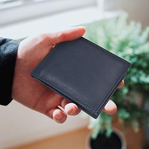 LB LEATHERBOSS Leatherboss Leather Boys Slim Compact Flap Id Coin Pocket Bifold Wallet with debit credit card holder, Blue - Image 5