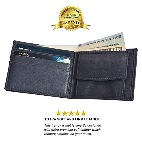 LB LEATHERBOSS Leatherboss Leather Boys Slim Compact Flap Id Coin Pocket Bifold Wallet with debit credit card holder, Blue - Image 2