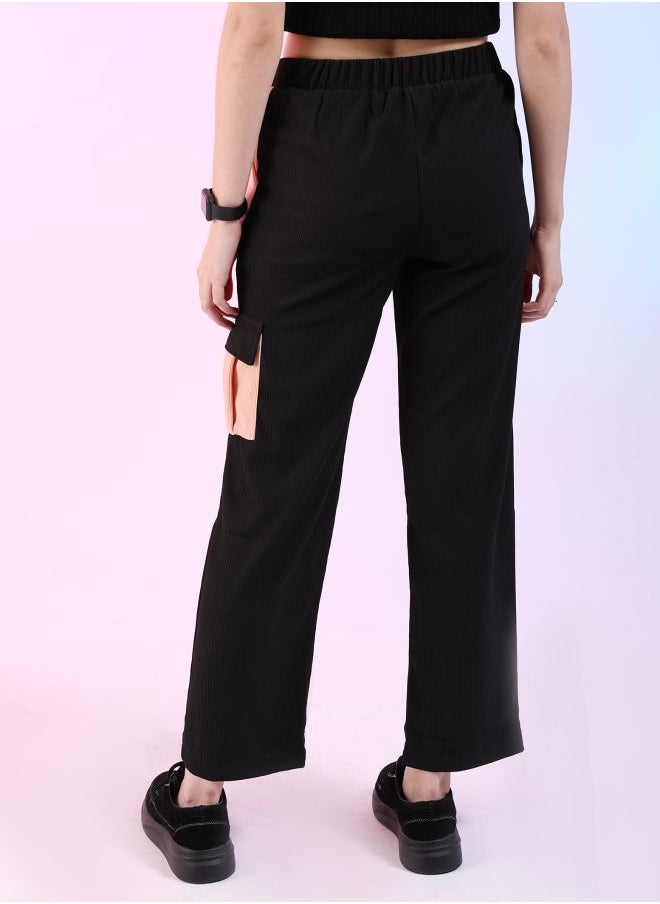 Freehand Women Regular Fit Colourblocked Mid-Rise Corduroy Colorblocked Cargo Pocket Trousers  - Image 2