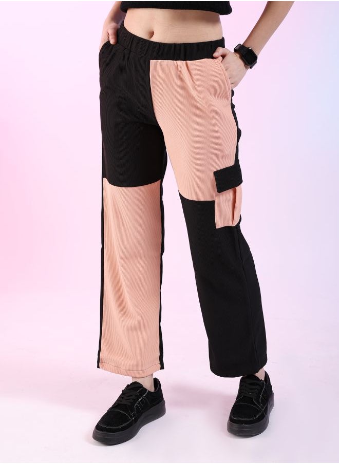 Freehand Women Regular Fit Colourblocked Mid-Rise Corduroy Colorblocked Cargo Pocket Trousers  - Image 3