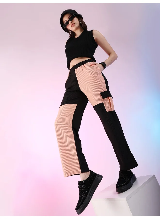 Freehand Multicolor Women Regular Casual Color Block Regular Corduroy Colorblock Cargo Pocket Pants