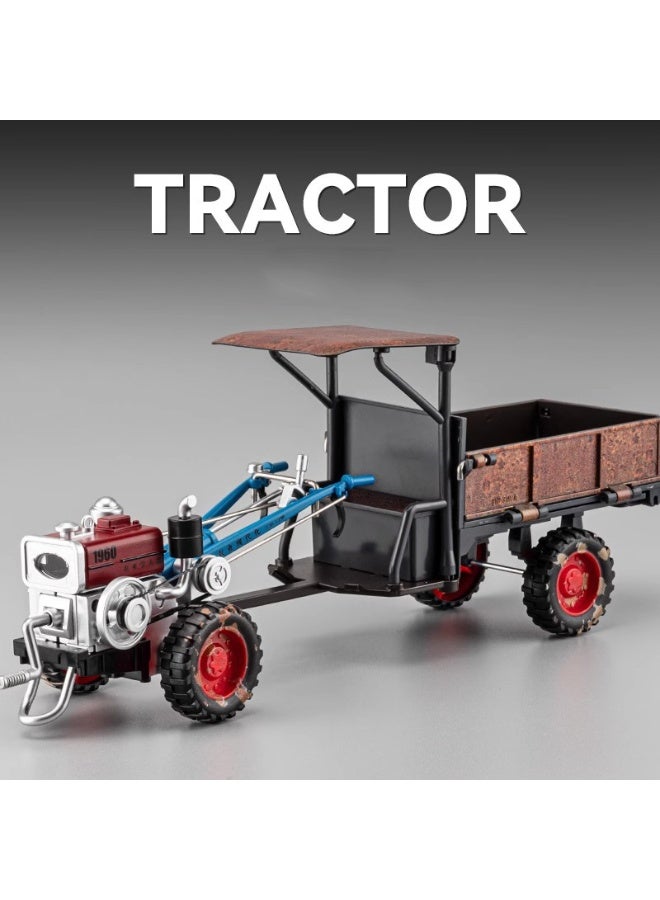 HALAMODO 1:24 Alloy Vintage Walking Tractor Model , Simulated Weathered Cabin Tractor Alloy Car Model , Pull-Back Alloy Car Model Toy With Sound And Light, Rotatable Front Design,   Vintage Tractor Toy Ornament , Ideal Birthday Party Gift For Boys And Girls, For Collection And Display, 26*7*10.5 cm - Image 2