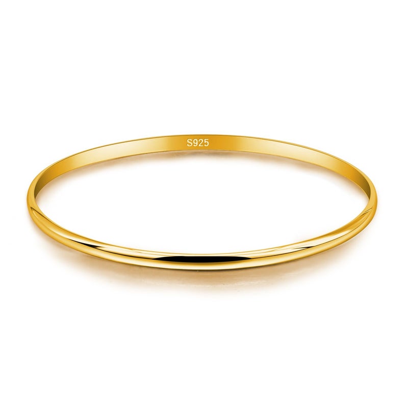 Dankadi Minimalist Original 925 Sterling Silver Banglest Women DIY Stackable 1/2/3 ..Countless Set Bracelet 2MM Thick Diameter 60 mm -65 mm -68 mm Jewelry Gift Wife Her (Gold Color 1 Piece C Style, Diameter 60 MM) - Image 1