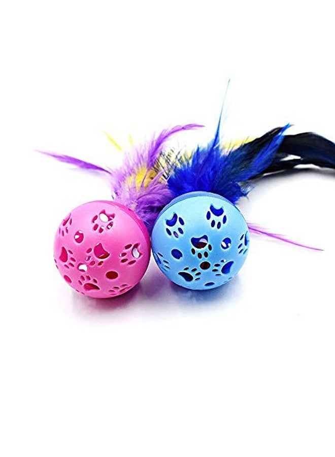 BeeSpring Cat Balls Interactive Cat Toy Feather Balls with Loud Bell Inside (2Pcs - Red, Blue) - Image 2