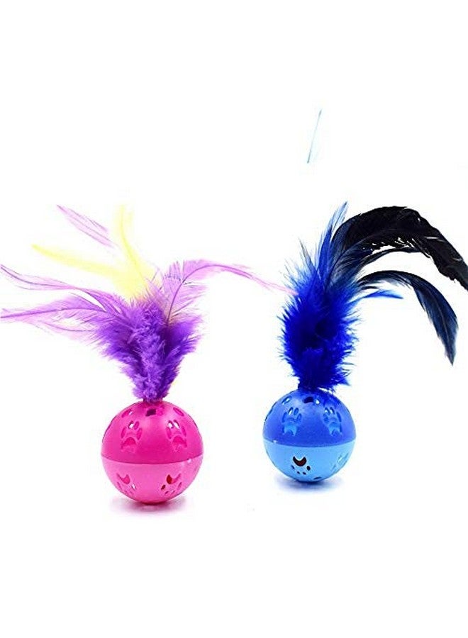 BeeSpring Cat Balls Interactive Cat Toy Feather Balls with Loud Bell Inside (2Pcs - Red, Blue) - Image 4