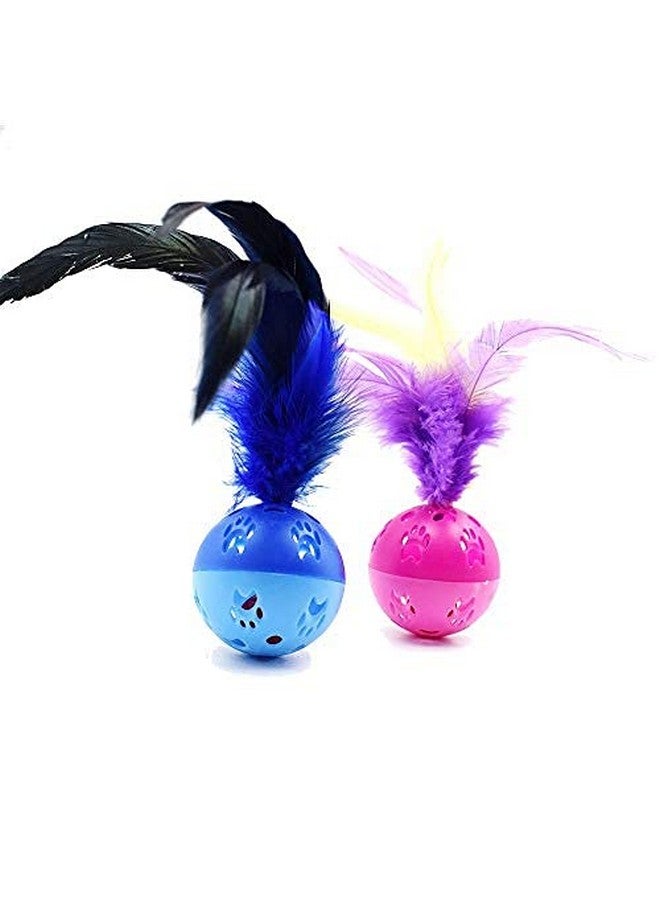 BeeSpring Cat Balls Interactive Cat Toy Feather Balls with Loud Bell Inside (2Pcs - Red, Blue) - Image 5