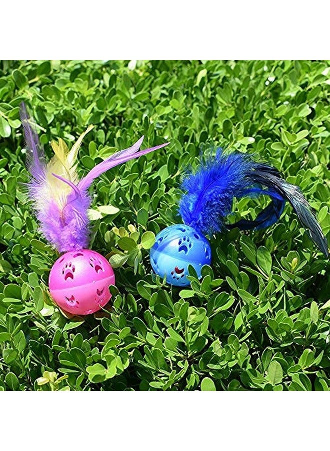 BeeSpring Cat Balls Interactive Cat Toy Feather Balls with Loud Bell Inside (2Pcs - Red, Blue) - Image 3