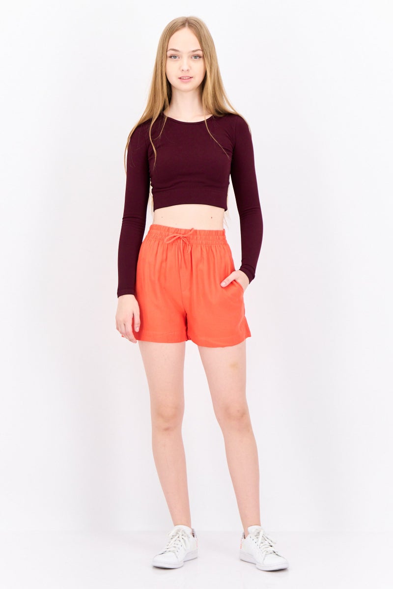MANGO Women Solid Basic Shorts, Orange - Image 4