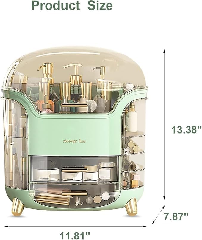 Eslora Multi-Function Makeup Box Dustproof Cosmetic Storage Box,Cosmetics Products Jewelry Organizer Case Finishing Box Bedroom Bathroom Desktop,Portable Organizers(Green,Plastic) - Image 3