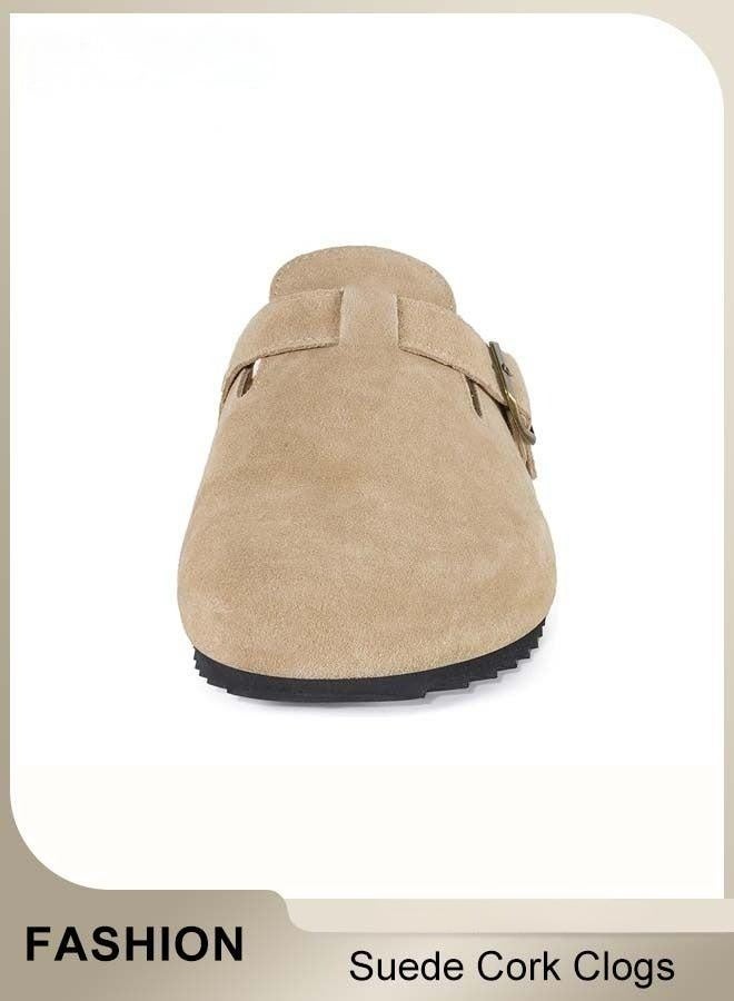 Unisex Suede Leather Clogs with Arch Support & Adjustable Buckle, Premium Suede Slip-On Mules, Non-Slip Closed-Toe Clog Sandals for Indoor & Outdoor Comfort - Image 3