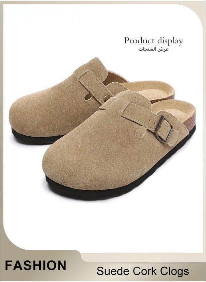 Unisex Suede Leather Clogs with Arch Support & Adjustable Buckle, Premium Suede Slip-On Mules, Non-Slip Closed-Toe Clog Sandals for Indoor & Outdoor Comfort - Image 2