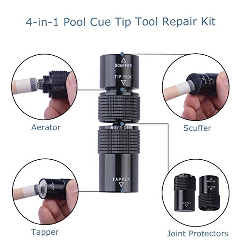 AB Earth Aluminum 4-in-1 Billiard Pool Cue Tip Accessory Tool Repair Kit (Scuffer, Aerator, Tapper, Joint Protector) (Quick Release) - Image 2