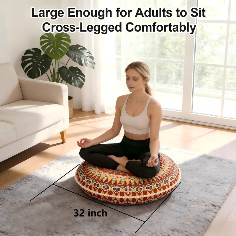 LOVMOC 32 inches Meditation Floor Cushion for Adults, Round Large Thick Floor Pillow, Memory Foam Filling, Orange - Image 2