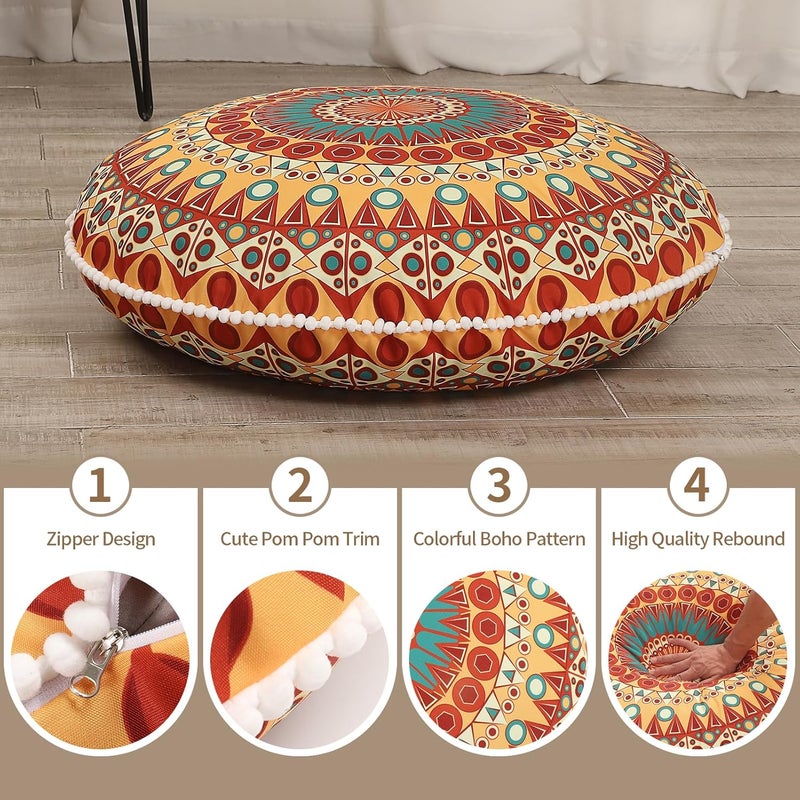 LOVMOC 32 inches Meditation Floor Cushion for Adults, Round Large Thick Floor Pillow, Memory Foam Filling, Orange - Image 3