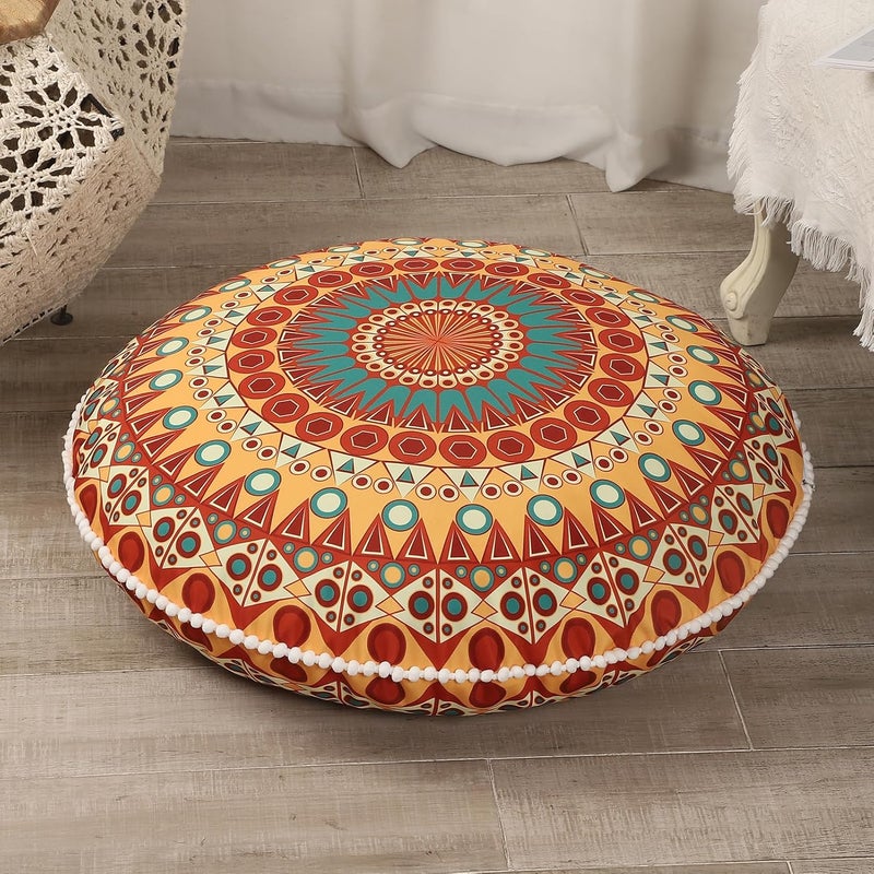 LOVMOC 32 inches Meditation Floor Cushion for Adults, Round Large Thick Floor Pillow, Memory Foam Filling, Orange - Image 1