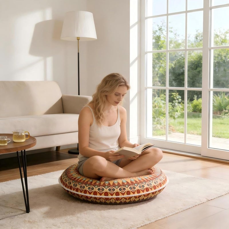 LOVMOC 32 inches Meditation Floor Cushion for Adults, Round Large Thick Floor Pillow, Memory Foam Filling, Orange - Image 5