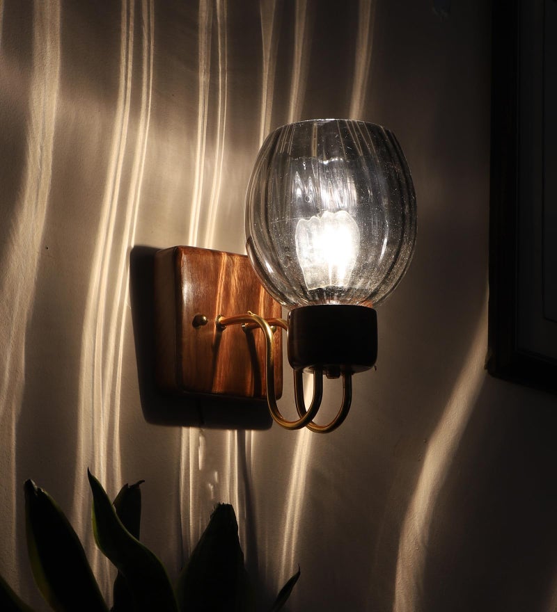 Green House Handmade Sheesham Wood Wall Light/Lamp with Gold Plated Metal Bands, Brass Rivets, Black Smoke Glass, E27 Bulb Base(Bulb not Included) for Home/Bedroom/Living Room/Hallway - Image 4