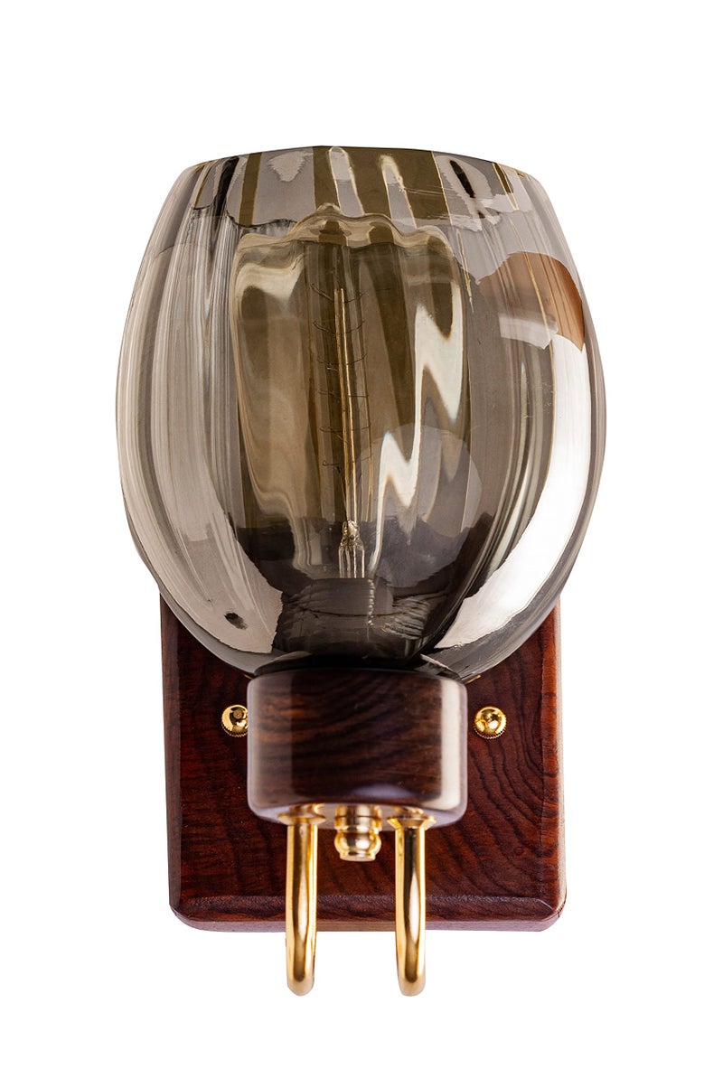Green House Handmade Sheesham Wood Wall Light/Lamp with Gold Plated Metal Bands, Brass Rivets, Black Smoke Glass, E27 Bulb Base(Bulb not Included) for Home/Bedroom/Living Room/Hallway - Image 3