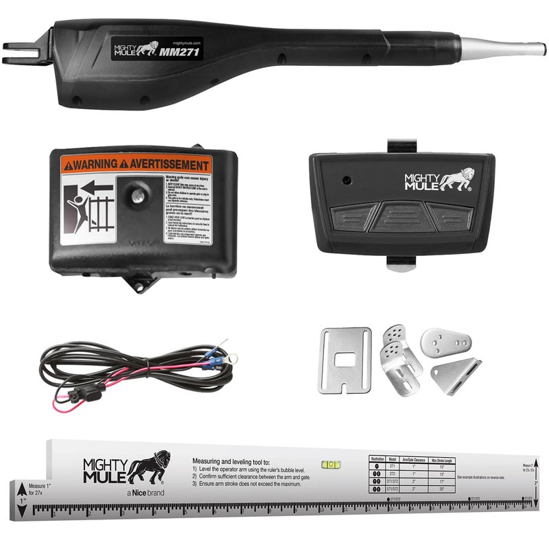 Mighty Mule Gate Opener Solar Ready Automatic Gate Opener for Single Swing Gates up to 300lb or 12ft with Precision Installation Ruler Upgraded Kit MM271A