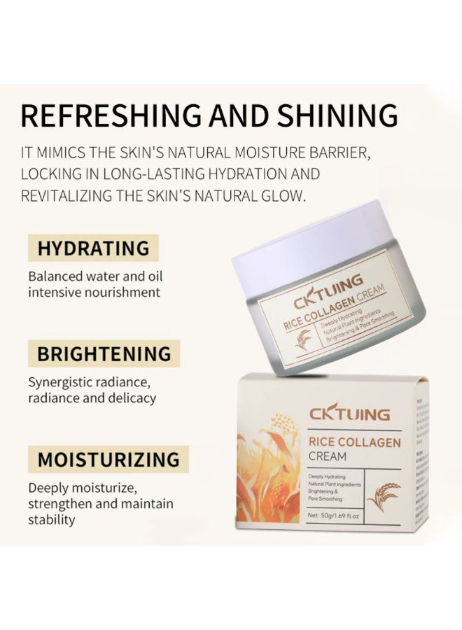 CKTUING Rice & Collagen Cream – Skin Brightening, Anti-Aging & Hydrating Face Moisturizer with Rice Extract, Collagen & Niacinamide – For Glowing, Even-Toned Skin – 1.7oz/50g - Image 4