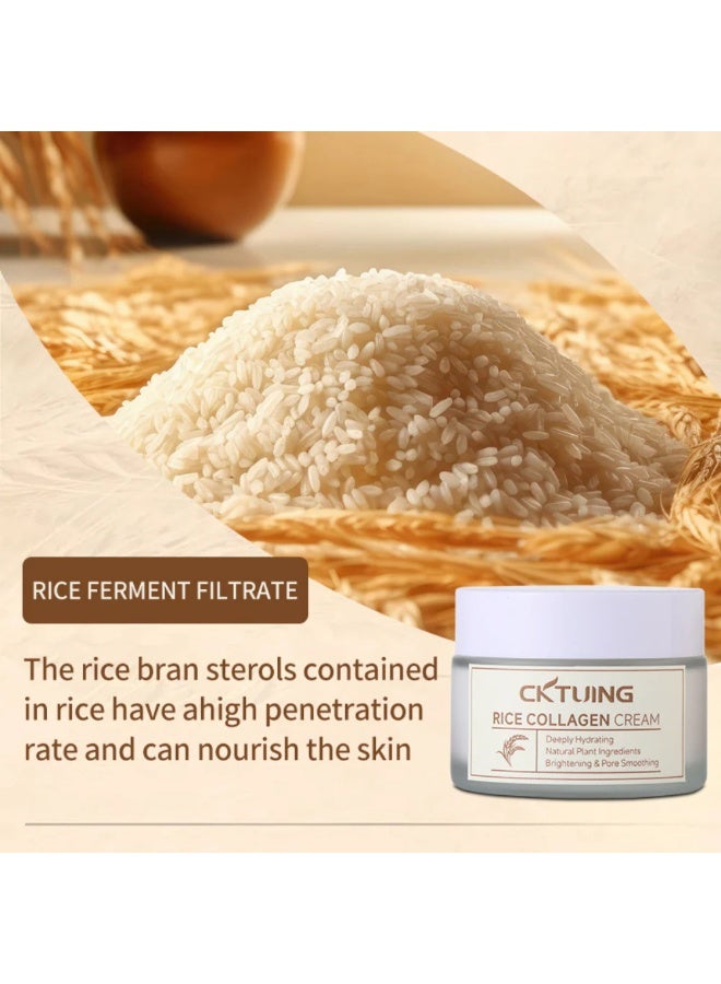 CKTUING Rice & Collagen Cream – Skin Brightening, Anti-Aging & Hydrating Face Moisturizer with Rice Extract, Collagen & Niacinamide – For Glowing, Even-Toned Skin – 1.7oz/50g - Image 5