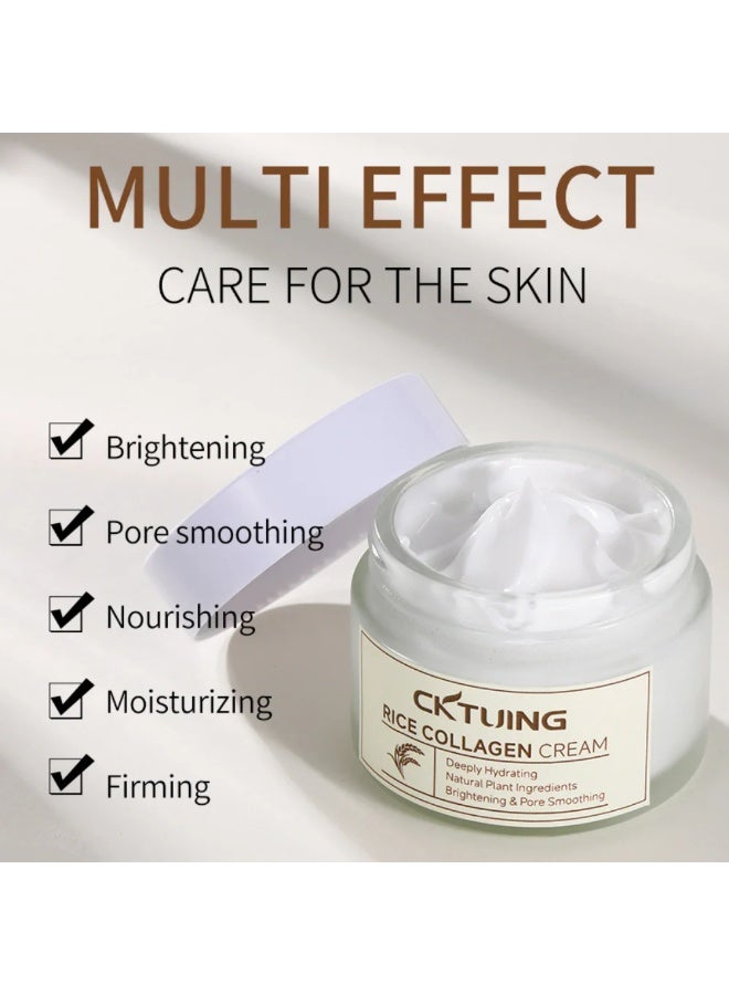 CKTUING Rice & Collagen Cream – Skin Brightening, Anti-Aging & Hydrating Face Moisturizer with Rice Extract, Collagen & Niacinamide – For Glowing, Even-Toned Skin – 1.7oz/50g - Image 3