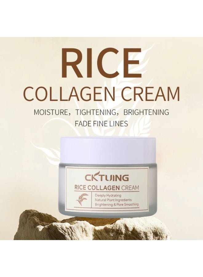 CKTUING Rice & Collagen Cream – Skin Brightening, Anti-Aging & Hydrating Face Moisturizer with Rice Extract, Collagen & Niacinamide – For Glowing, Even-Toned Skin – 1.7oz/50g - Image 2