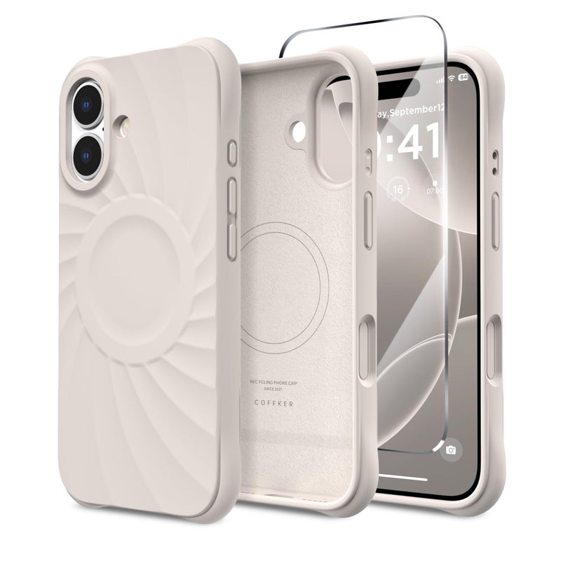 COFFKER Magnetic for iPhone 17 Case 6.3", Compatible with MagSafe, Screen Protector +[Integrated Silicone Camera Control Button], Shockproof Protective Case for iPhone 17 for Women, Stone - Image 1