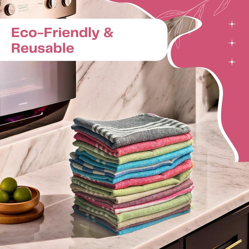 Värde ® 15 Pcs Dishcloths | 12x16 Inches | Bulk Cotton Kitchen Cleaning Dish Cloths | Scrubbing Wash Cloth Sets | Multipurpose Cloth | 100% Cotton. (Multicolor, Set of 15) - Image 5