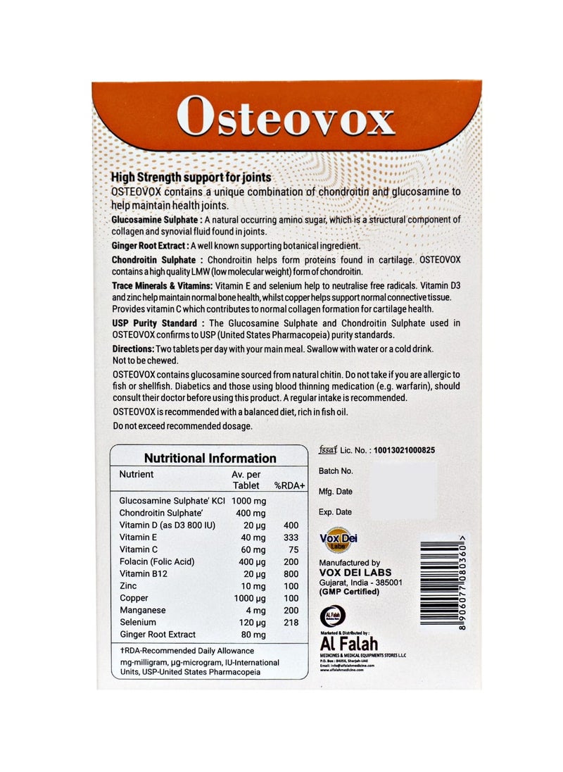 Vox Dei Labs Osteovox Tablets - Advanced Joint Support with Glucosamine, Chondroitin, Vitamins & Minerals,30 TABLETS  - Image 2
