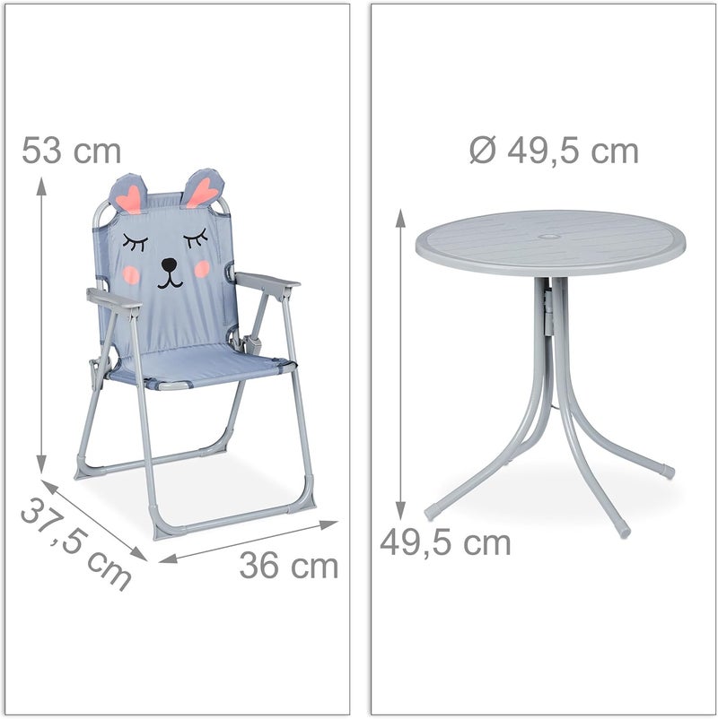 Relaxdays Children’s Camping Furniture Set with Parasol, Folding Chairs & Table, Kids’ Garden Ensemble, Mouse, Grey - Image 4