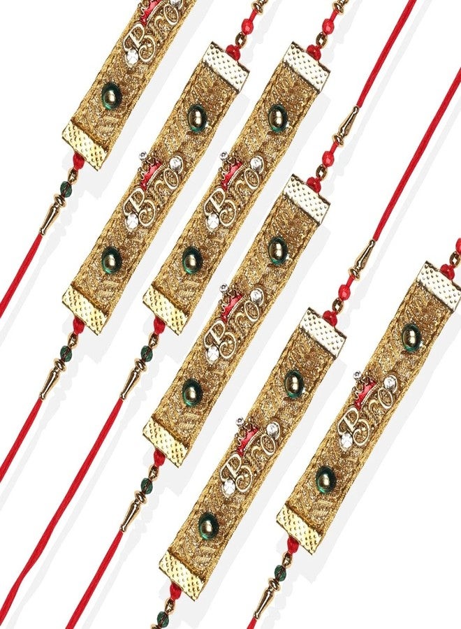 ACCESSHER Enamel Quirky Bro Rakhi Set for Brother Pack of 6 with Peacock Pooja Thali, Roli Kumkum and Happy Raksha Bandhan Card - Image 2