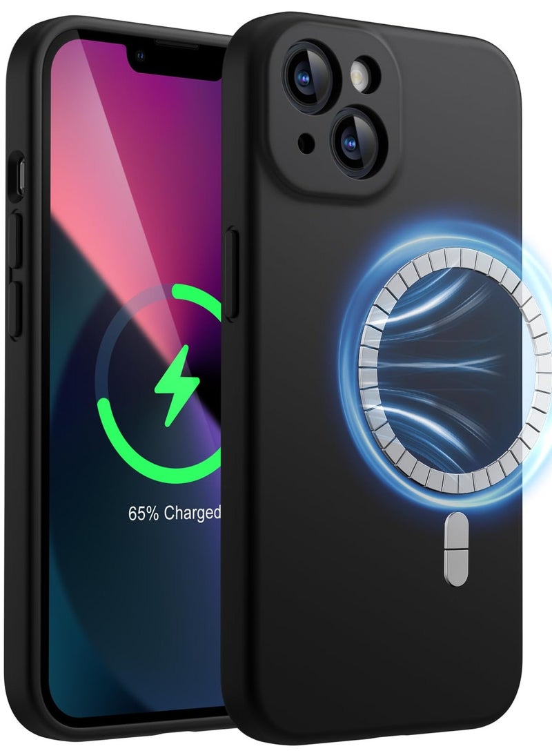 جي تيك حافظة سيليكون مغناطيسية لهاتف آيفون 13 مقاس 6.1 بوصة متوافقة مع غطاء هاتف ماجسيف حريري ناعم الملمس مع عدسة كاميرا حماية كاملة باللون الأسود - Image 1