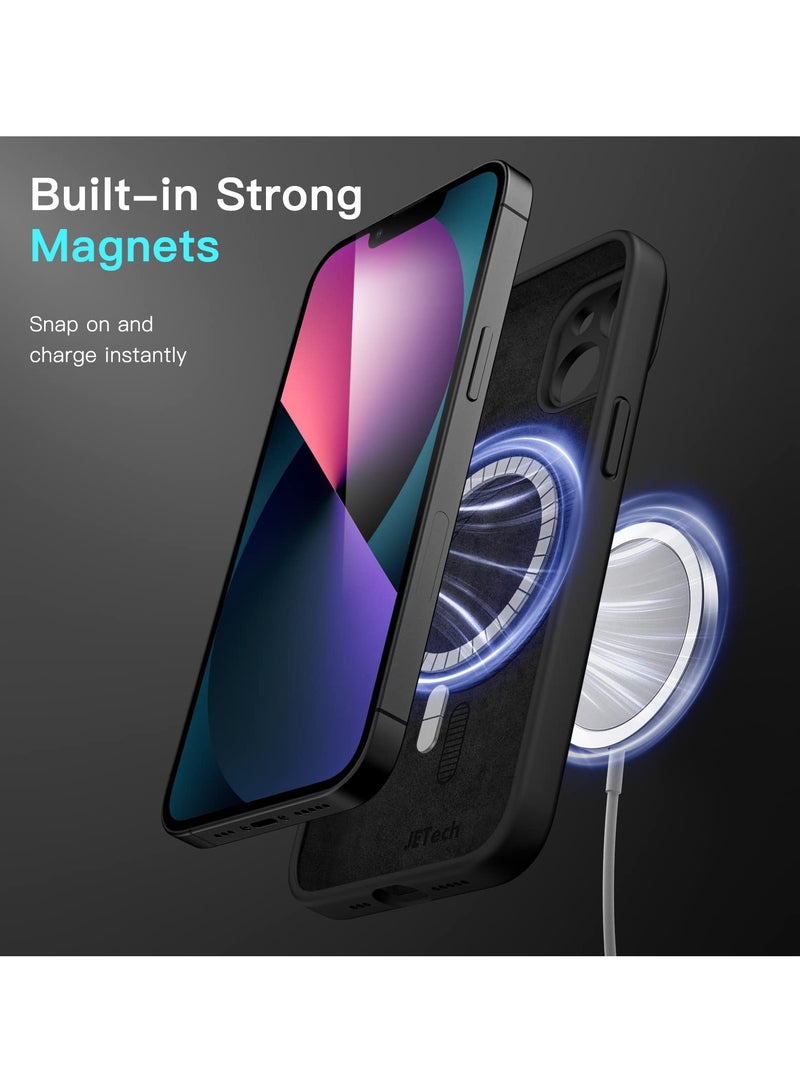 جي تيك حافظة سيليكون مغناطيسية لهاتف آيفون 13 مقاس 6.1 بوصة متوافقة مع غطاء هاتف ماجسيف حريري ناعم الملمس مع عدسة كاميرا حماية كاملة باللون الأسود - Image 3