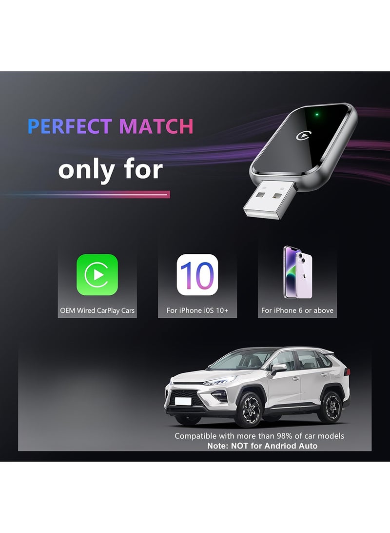 EzzySo محول كار بلاي لاسلكي صغير، تحويل كار بلاي سلكي إلى لاسلكي ومحور 2 في 1 لأجهزة آيفون وأجهزة أندرويد، توصيل وتشغيل، اتصال تلقائي، بدون تأخير، مع USB C لنظام iOS 10+ وأندرويد 11+ - Image 4