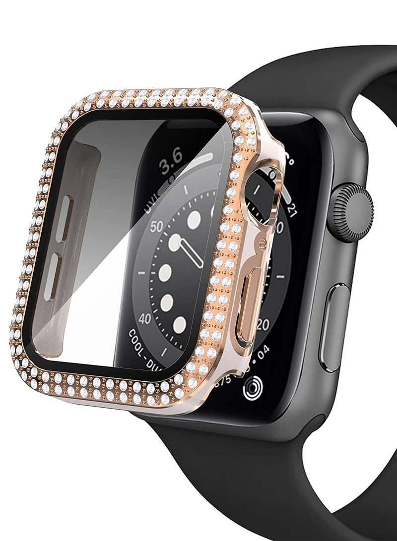 CAVIAR Smartwatch Luxury Anti Shock Screen Protector Cover Case Sensitive Touch Tempered Glass Screen Protector Two Tone Color Double Row Glitter Crystal Diamonds Apple Watch Series 8 7 45mm Rose Gold / Pink - Image 1