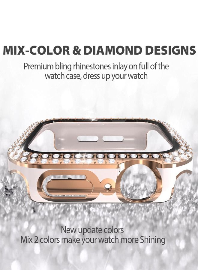 CAVIAR Smartwatch Luxury Anti Shock Screen Protector Cover Case Sensitive Touch Tempered Glass Screen Protector Two Tone Color Double Row Glitter Crystal Diamonds Apple Watch Series 8 7 45mm Rose Gold / Pink - Image 3