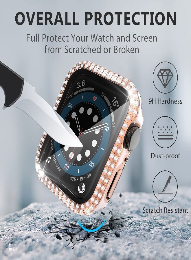 CAVIAR Smartwatch Luxury Anti Shock Screen Protector Cover Case Sensitive Touch Tempered Glass Screen Protector Two Tone Color Double Row Glitter Crystal Diamonds Apple Watch Series 8 7 45mm Rose Gold / Pink - Image 5