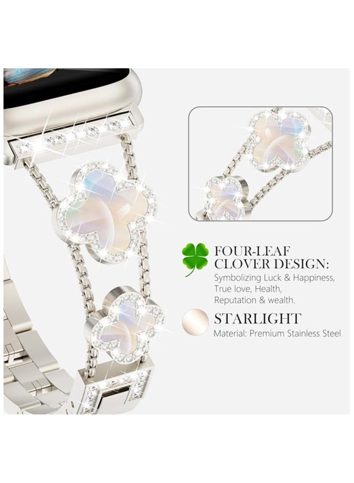 Bling Diamond Band Compatible with Apple Watch Bands for Women 40mm 41mm 38mm 42mm and Series 10 9 8 7 6 5 4 3 2 1 SE, Sparkle Metal Bracelet Wristband, Cute Lucky Clover iWatch Band, Starlight/White  - Image 5