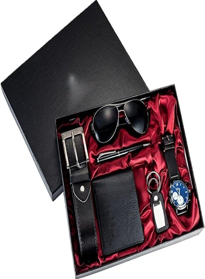 Men's leather, black suit with wallet keychain ballpoint pen sunglasses watch suit men, birthday gifts for boyfriend husband dad, Valentine's Day gifts for him - Image 1