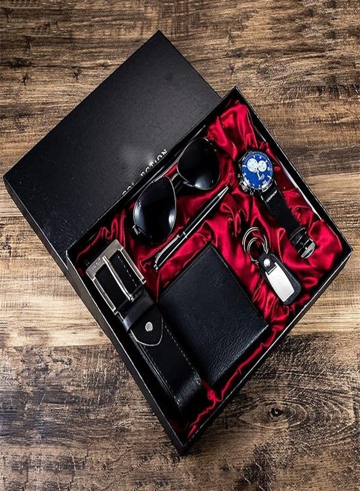 Men's leather, black suit with wallet keychain ballpoint pen sunglasses watch suit men, birthday gifts for boyfriend husband dad, Valentine's Day gifts for him - Image 2