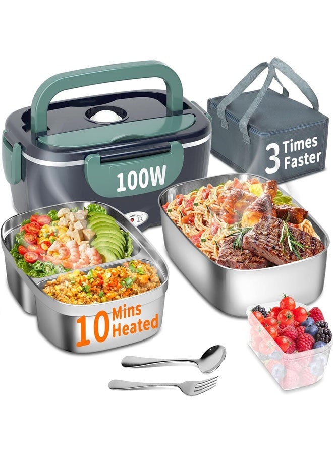 L&E Electric Heated Lunch Box 100W - 3-IN-1 Fast Heating Lunch Boxes Portable for Adults, with 2 Pack Containers (Single & Compartment) for Office School Car, 1.5L - Image 1