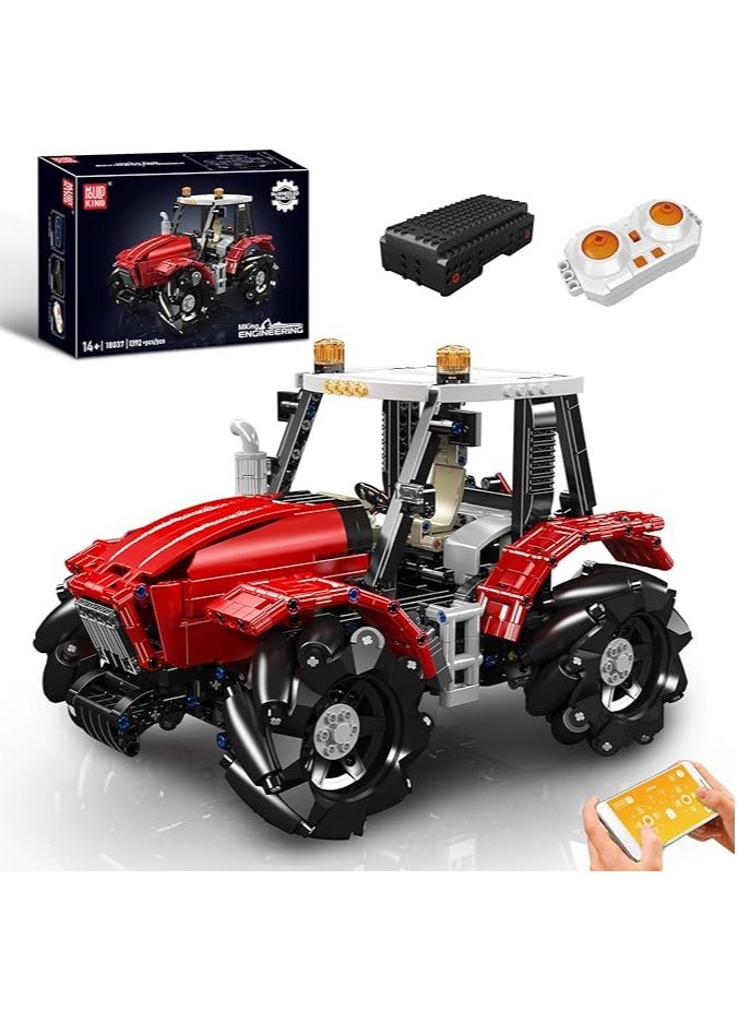 mould king 18037 Wheeled Tractor Building Block Kits, 360° Fully Movable Red Farm Tractor with Remote Control, STEM Farm Equipment Toys for Boys and Girls  - Image 1