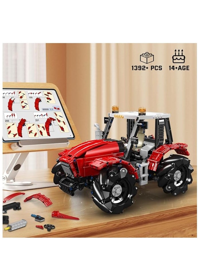 mould king 18037 Wheeled Tractor Building Block Kits, 360° Fully Movable Red Farm Tractor with Remote Control, STEM Farm Equipment Toys for Boys and Girls  - Image 3